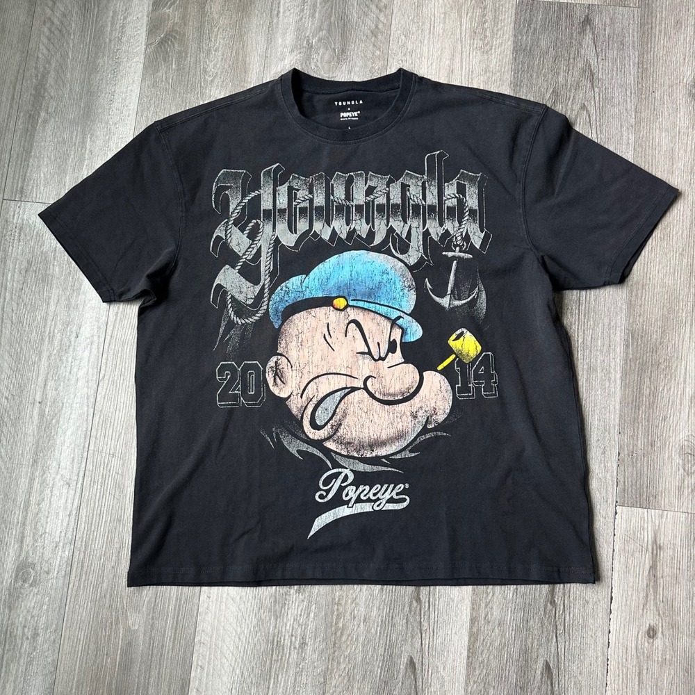 YoungLA X Popeye 2014 rare Black Graphic T-Shirt Popeye 2014 Men's Large